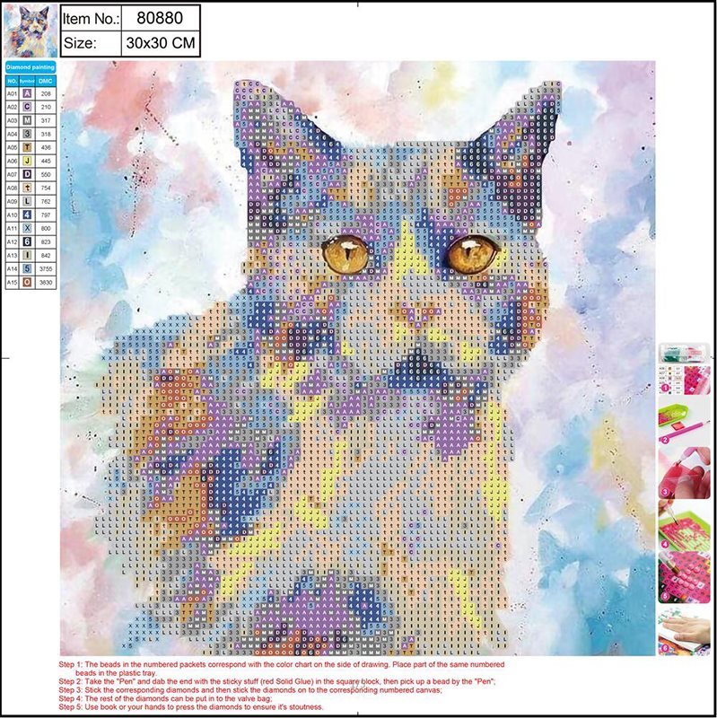 Pärlmosaik Diamondpainting Katt 20x20cm