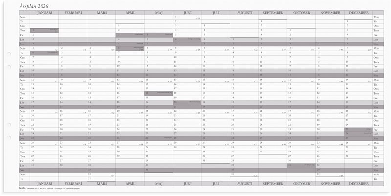 Väggkalender 2026 Årsplan 5/fp