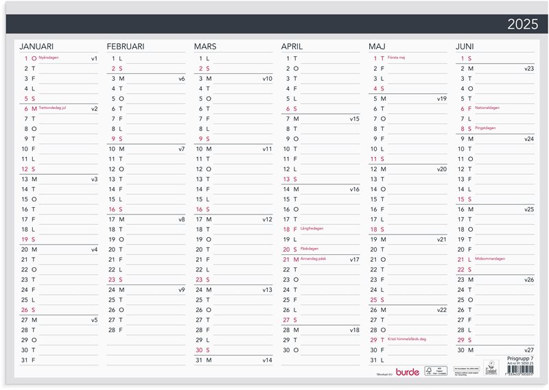 Väggkalender 2025 Väggblad Elegant 420x297mm